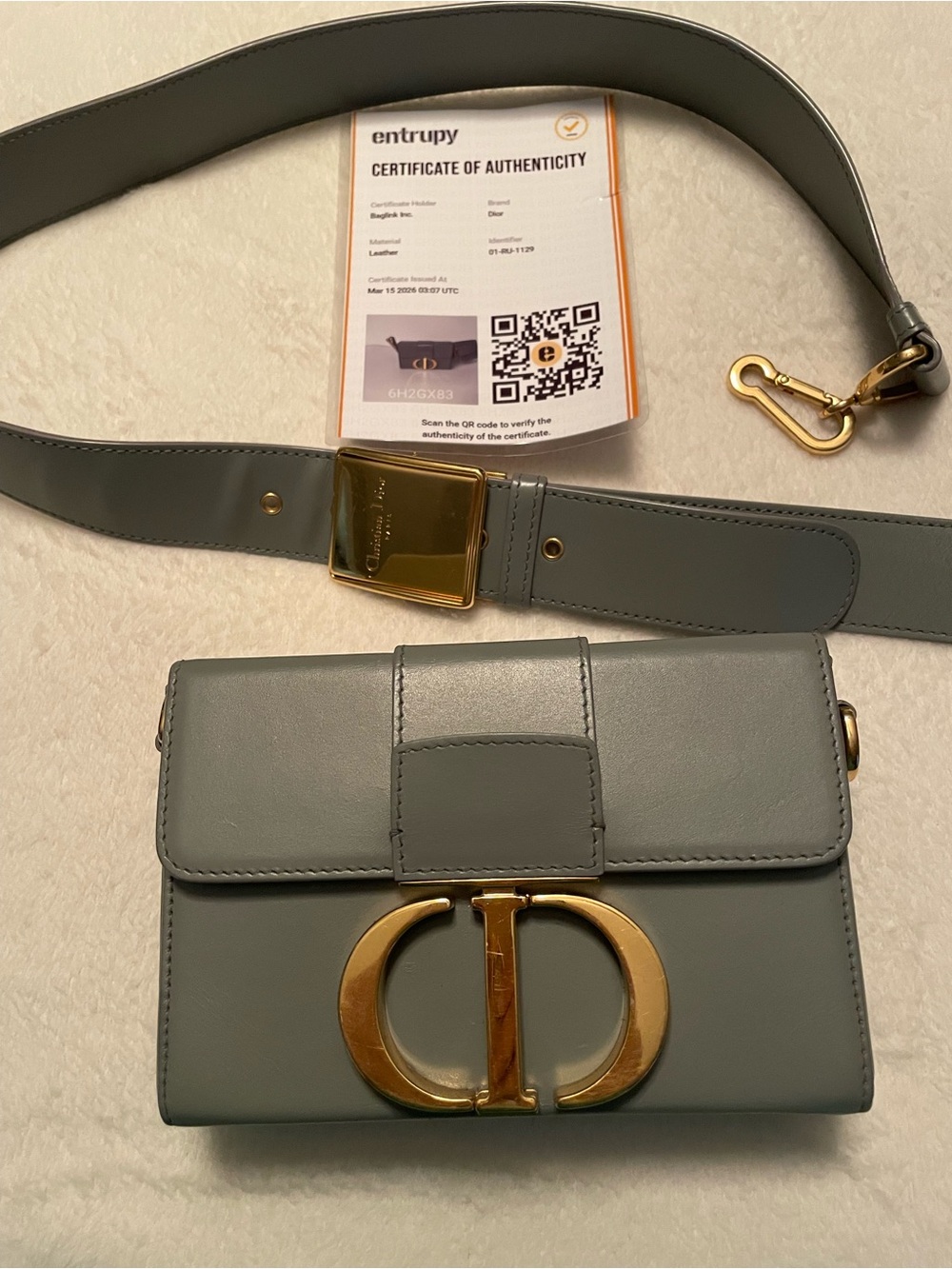 Dior Blue-Gray Leather CD Belt Crossbody Bag with Gold Hardware